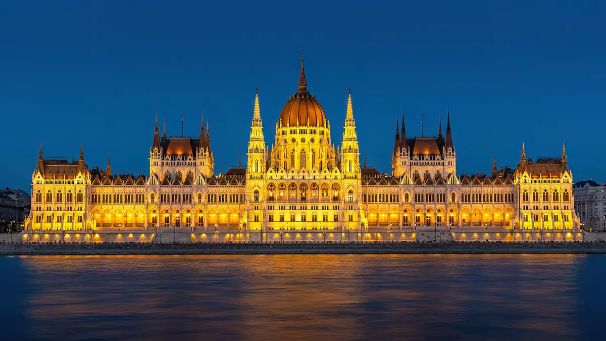 The Hungarian Parliament Building on the Danube in Budapest
