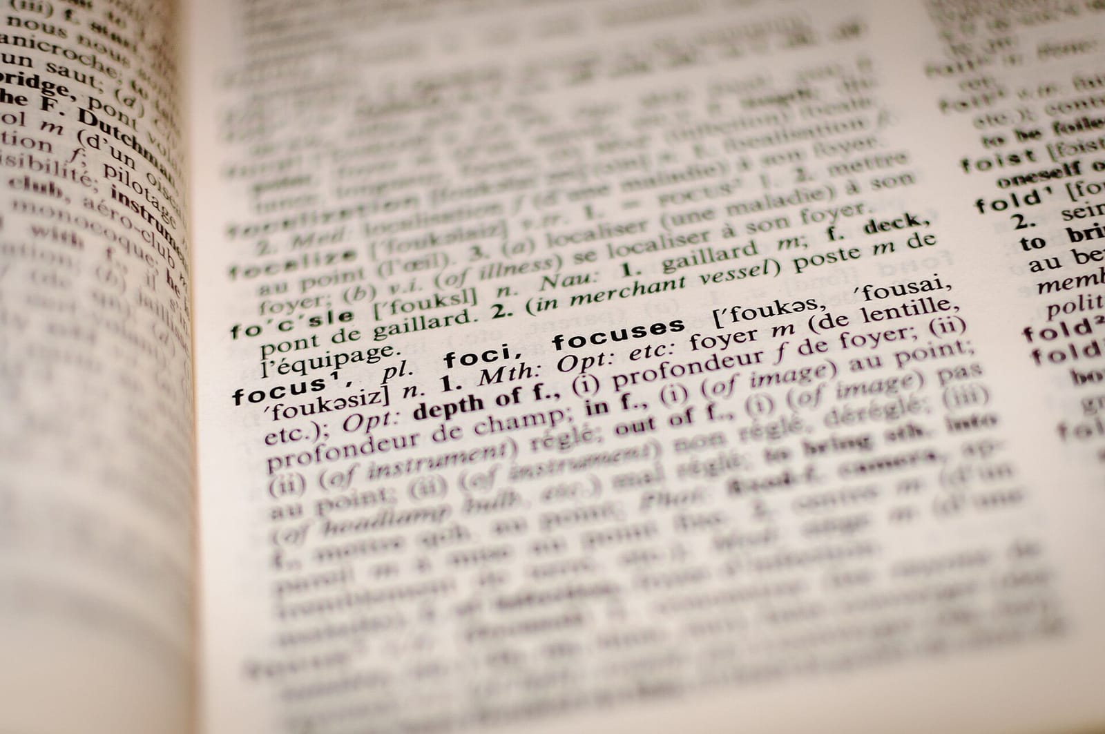 Close-up of a dictionary page with word definitions