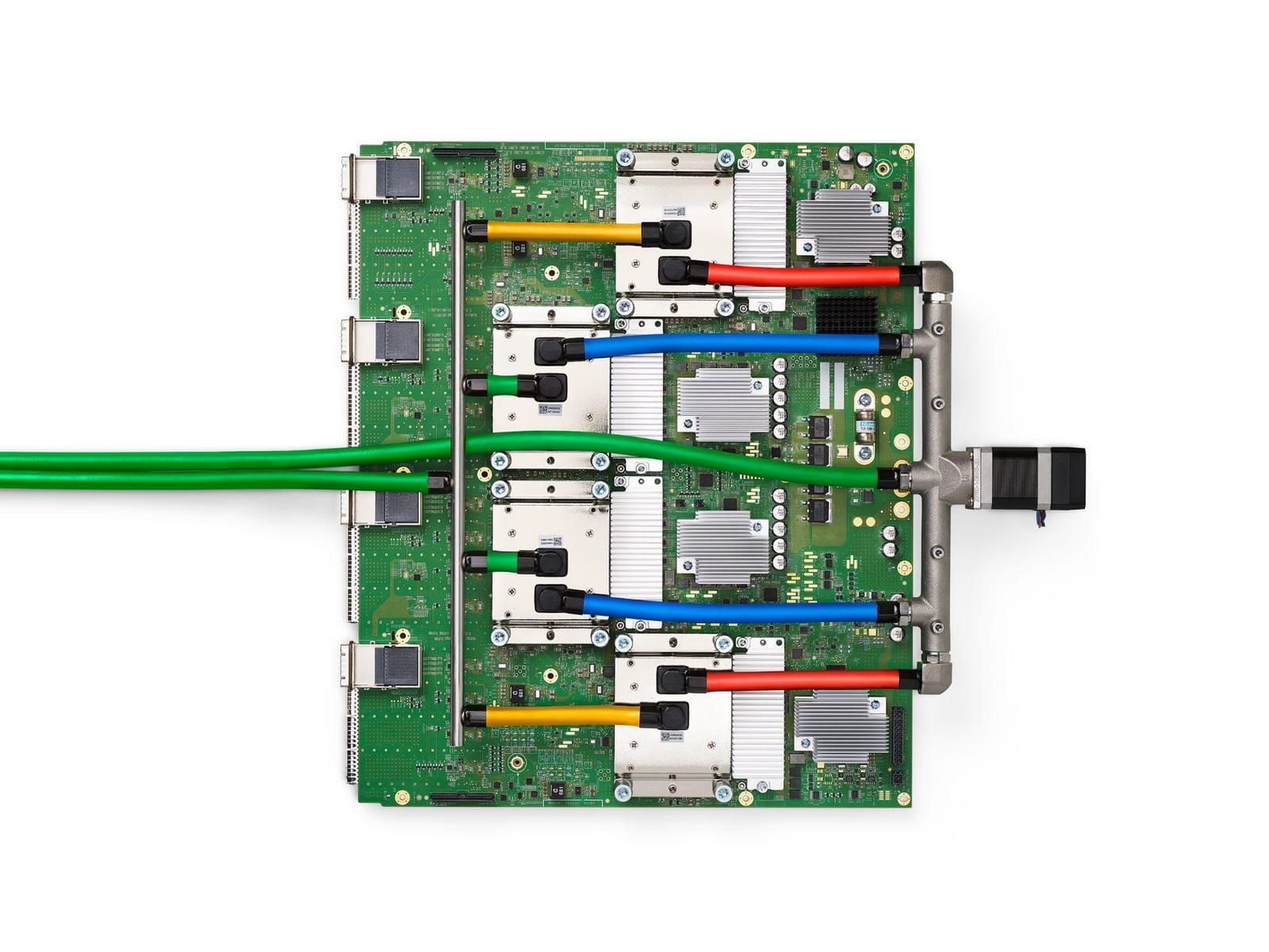 Google TPU v4 board with four liquid-cooled TPU packages