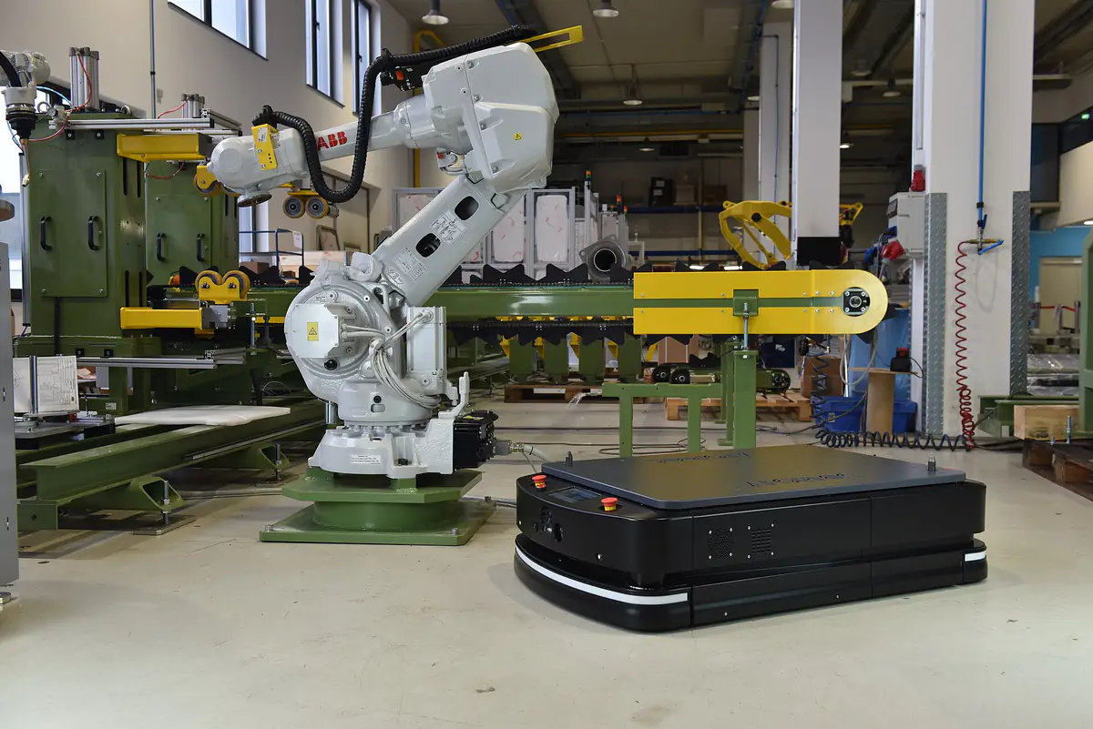 An automated guided vehicle, a driverless transport machine used in factories and warehouses