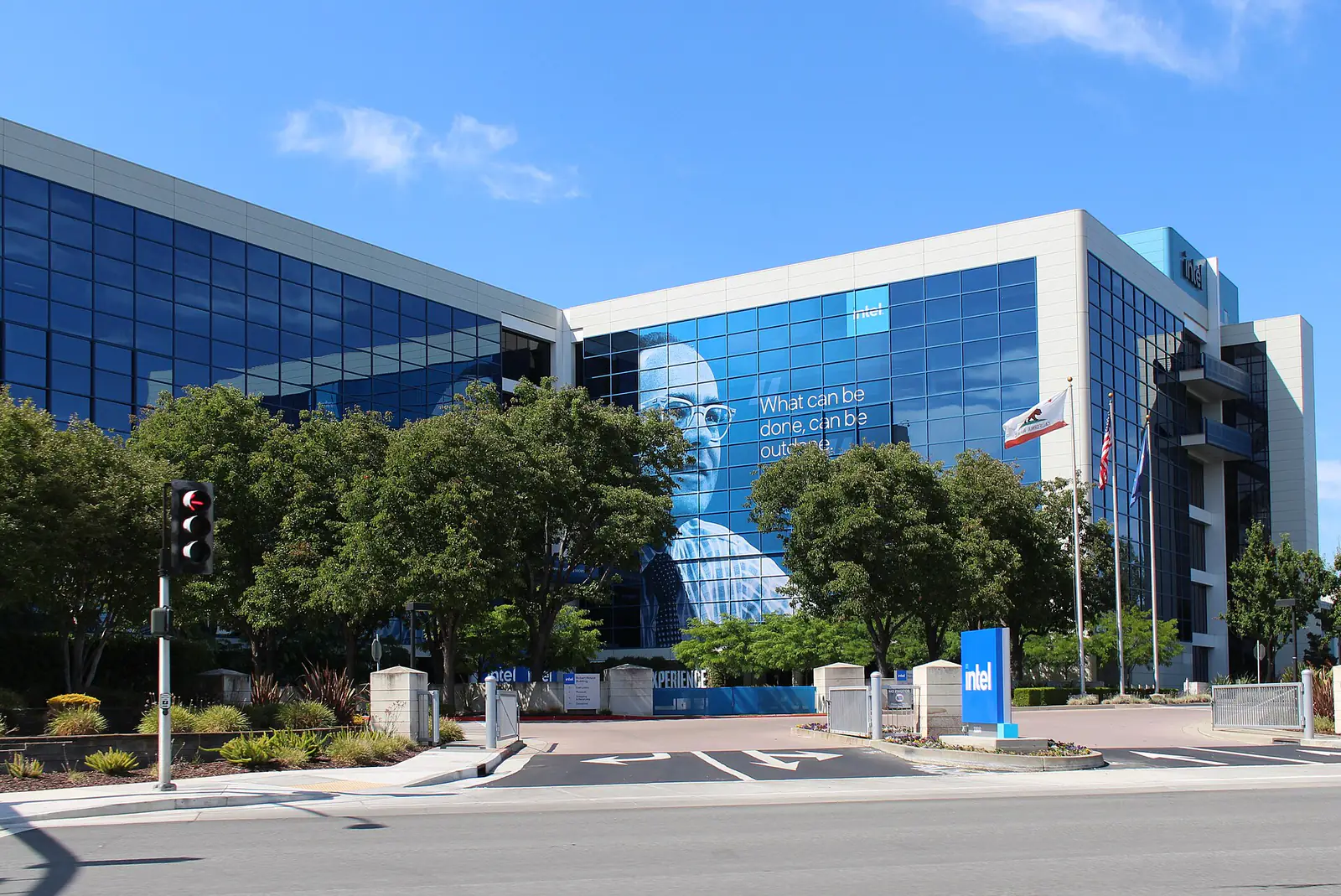 Exterior of Intel's headquarters building in Santa Clara, California