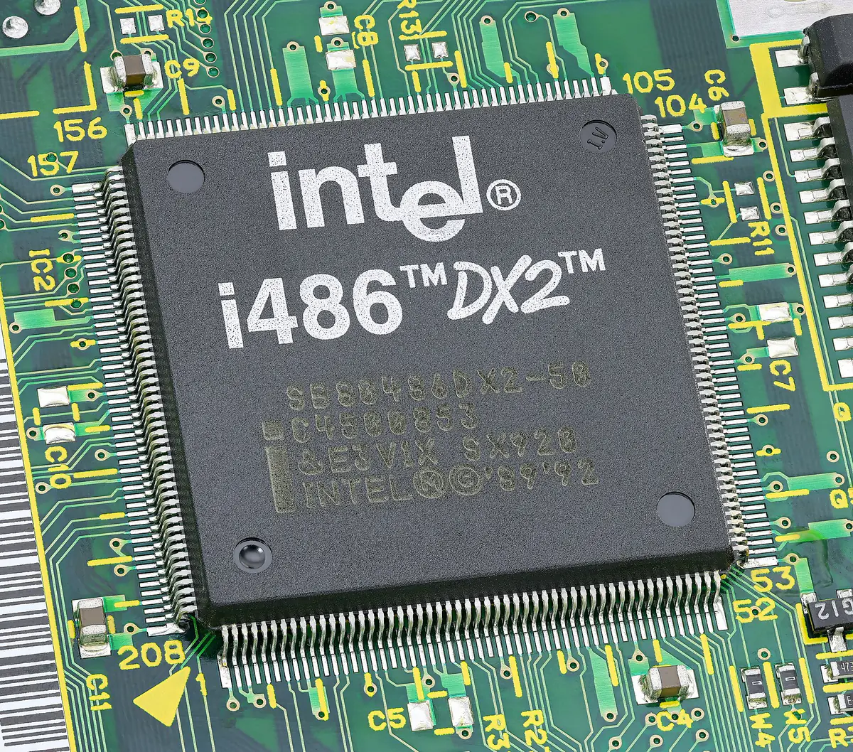 An Intel 80486 microprocessor chip